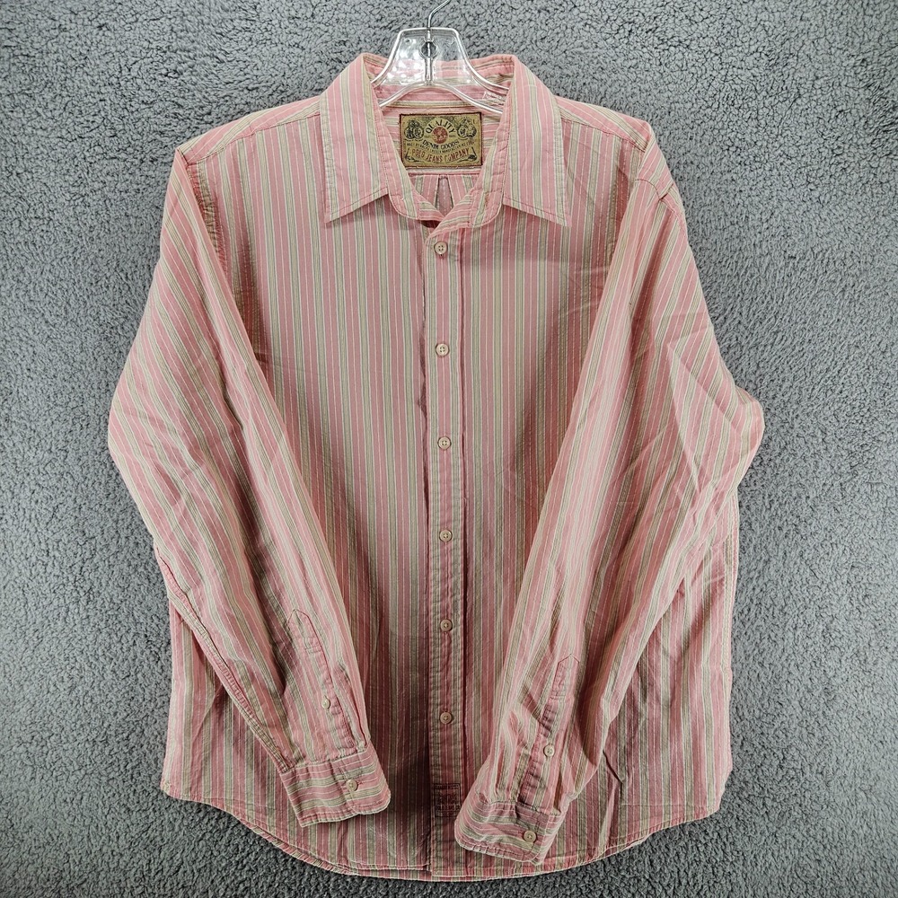 Polo Jeans Co Ralph Lauren Mens Large Pink Striped Cotton Button Down Shirt
